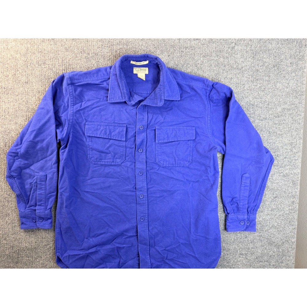 L.L. Bean Chamois Cloth Shirt Mens Large Blue Cotton Flannel Workwear Heavy Y2K
